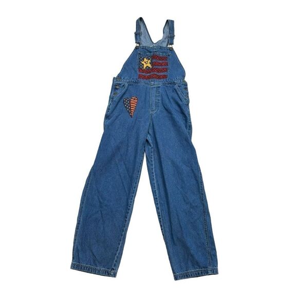 Ladies Vintage Haiks Brand Denim Bib Overalls with American Flag‎ Detail Large - Picture 4 of 15